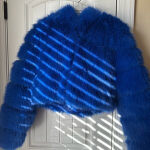 Vibrant Blue Faux Fur Jacket